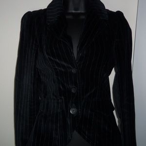 Tahari Fitted Velvet Black White Striped Blazer